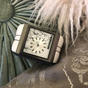 ROCKWELL MERCEDES White/Black Leather Thick Band Women’s Watch NWT 🤍